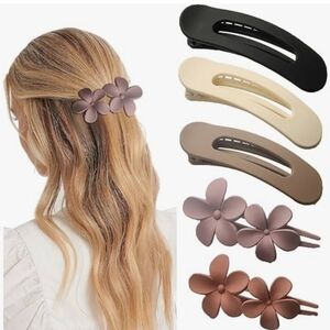 New Floral Hair Clip Set - Black, Cream, Tan